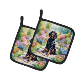 Spring Path Pair of Pot Holders (Design: Gordon Setter 6640, size: 7.5HX7.5W)