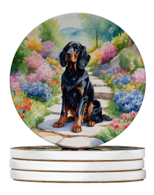 Spring Path Large Sandstone Coasters (Pack of 4) (Dog Breed: Gordon Setter 6640)