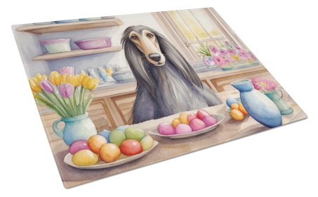 Decorating Easter Glass Cutting Board (Dog Breed: Afghan Hound 6738, size: large)