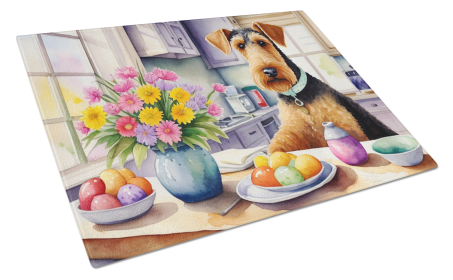 Decorating Easter Glass Cutting Board (Dog Breed: Airedale Terrier 6739, size: large)