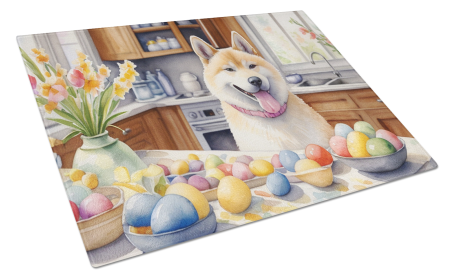 Decorating Easter Glass Cutting Board (Dog Breed: Akita 6740, size: large)