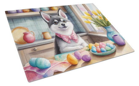Decorating Easter Glass Cutting Board (Dog Breed: Alaskan Klee Kai 6741, size: large)