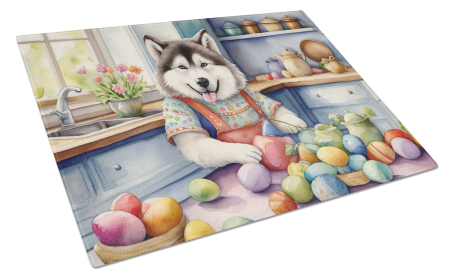 Decorating Easter Glass Cutting Board (Dog Breed: Alaskan Malamute 6742, size: large)