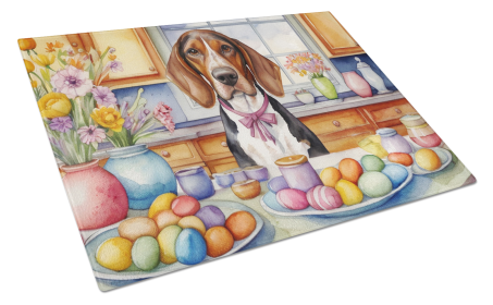 Decorating Easter Glass Cutting Board (Dog Breed: American English Coonhound 6744, size: large)