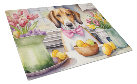 Decorating Easter Glass Cutting Board (Dog Breed: American Foxhound 6746, size: large)