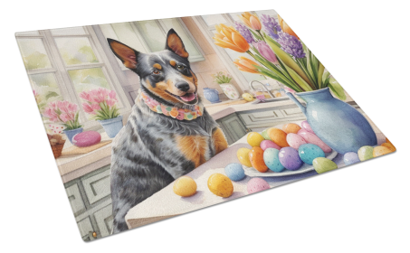 Decorating Easter Glass Cutting Board (Dog Breed: Australian Cattle Dog 6749, size: large)