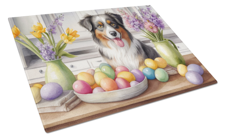Decorating Easter Glass Cutting Board (Dog Breed: Australian Shepherd 6750, size: large)