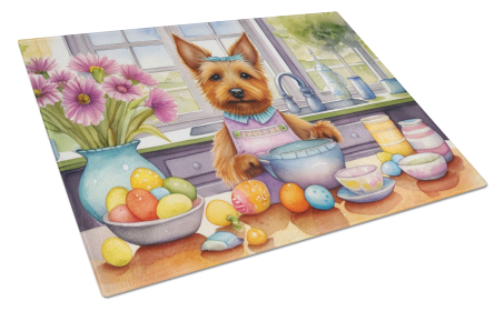 Decorating Easter Glass Cutting Board (Dog Breed: Australian Terrier 6751, size: large)