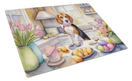 Decorating Easter Glass Cutting Board (Dog Breed: Beagle 6754, size: large)