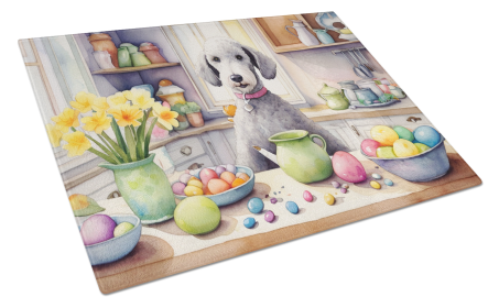 Decorating Easter Glass Cutting Board (Dog Breed: Bedlington Terrier 6756, size: large)