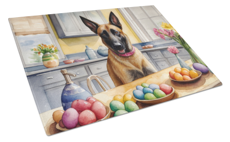 Decorating Easter Glass Cutting Board (Dog Breed: Belgian Malinois 6757, size: large)