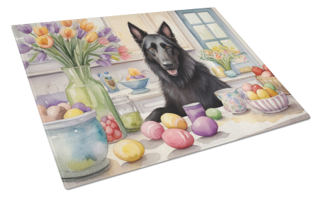 Decorating Easter Glass Cutting Board (Dog Breed: Belgian Sheepdog 6758, size: large)