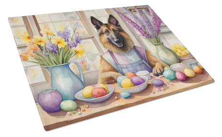 Decorating Easter Glass Cutting Board (Dog Breed: Belgian Tervuren 6759, size: large)