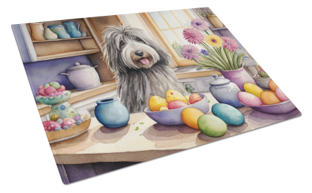 Decorating Easter Glass Cutting Board (Dog Breed: Bergamasco Sheepdog 6760, size: large)