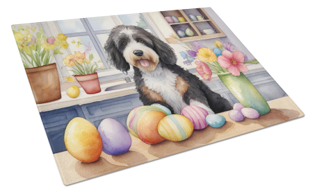Decorating Easter Glass Cutting Board (Dog Breed: Bernedoodle 6761, size: large)