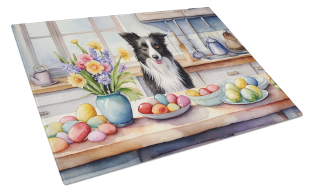 Decorating Easter Glass Cutting Board (Dog Breed: Border Collie 6767, size: large)