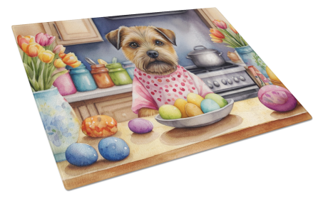 Decorating Easter Glass Cutting Board (Dog Breed: Border Terrier 6768, size: large)