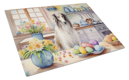 Decorating Easter Glass Cutting Board (Dog Breed: Borzoi 6769, size: large)