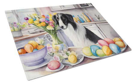 Decorating Easter Glass Cutting Board (Dog Breed: Borzoi 6770, size: large)