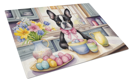 Decorating Easter Glass Cutting Board (Dog Breed: Boston Terrier 6772, size: large)