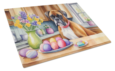Decorating Easter Glass Cutting Board (Dog Breed: Boxer 6773, size: large)