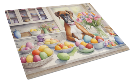 Decorating Easter Glass Cutting Board (Dog Breed: Boxer 6774, size: large)