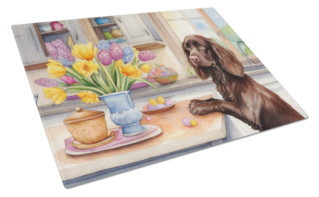 Decorating Easter Glass Cutting Board (Dog Breed: Boykin Spaniel 6775, size: large)