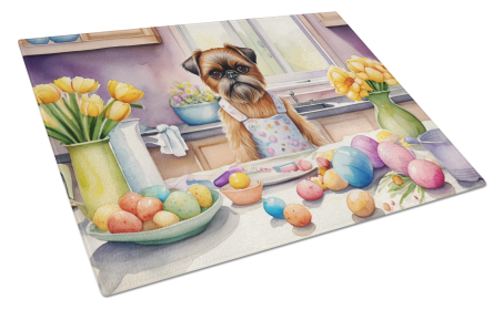 Decorating Easter Glass Cutting Board (Dog Breed: Brussels Griffon 6777, size: large)