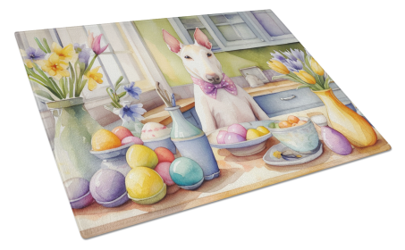 Decorating Easter Glass Cutting Board (Dog Breed: Bull Terrier 6778, size: large)