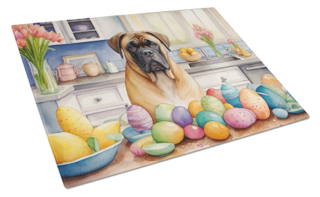 Decorating Easter Glass Cutting Board (Dog Breed: Bullmastiff 6779, size: large)