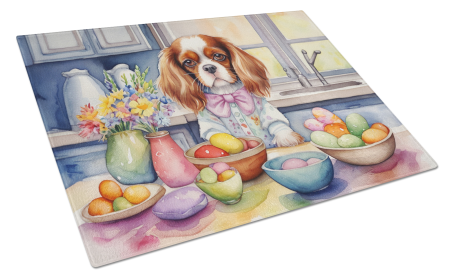 Decorating Easter Glass Cutting Board (Dog Breed: Cavalier Spaniel 6784, size: large)