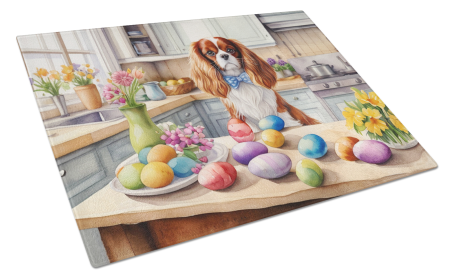 Decorating Easter Glass Cutting Board (Dog Breed: Cavalier Spaniel 6785, size: large)
