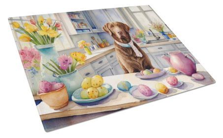 Decorating Easter Glass Cutting Board (Dog Breed: Chesapeake Bay Retriever 6786, size: large)
