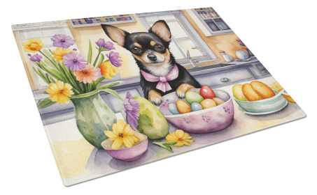 Decorating Easter Glass Cutting Board (Dog Breed: Chihuahua 6788, size: large)