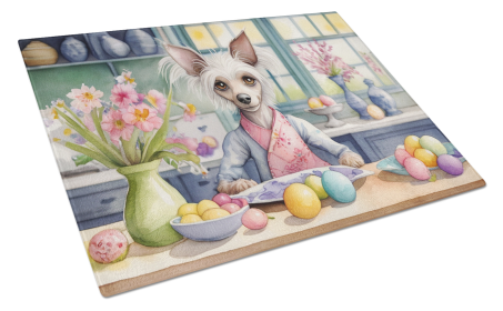 Decorating Easter Glass Cutting Board (Dog Breed: Chinese Crested 6790, size: large)