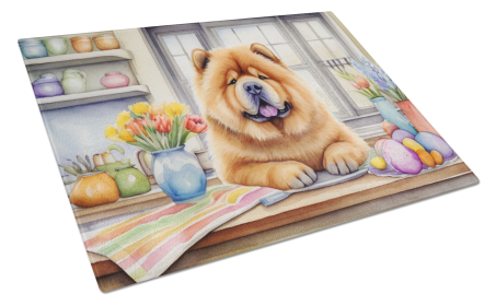 Decorating Easter Glass Cutting Board (Dog Breed: Chow Chow 6791, size: large)
