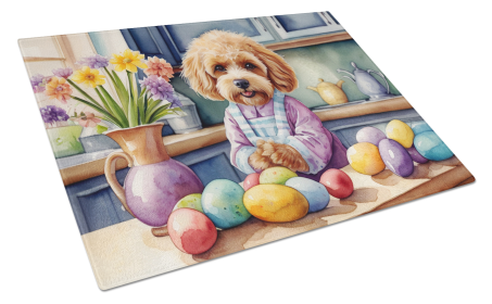 Decorating Easter Glass Cutting Board (Dog Breed: Cockapoo 6792, size: large)