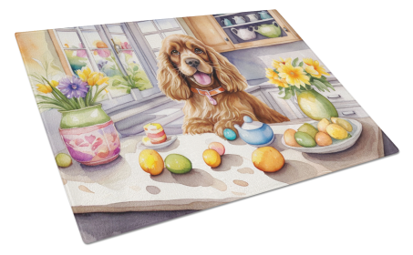 Decorating Easter Glass Cutting Board (Dog Breed: Cocker Spaniel 6793, size: large)