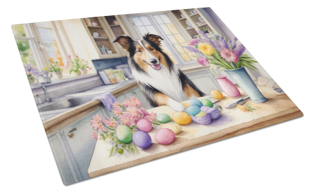 Decorating Easter Glass Cutting Board (Dog Breed: Collie 6795, size: large)