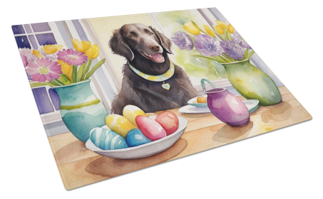 Decorating Easter Glass Cutting Board (Dog Breed: Curly-Coated Retriever 6798, size: large)