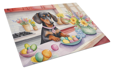 Decorating Easter Glass Cutting Board (Dog Breed: Dachshund 6799, size: large)