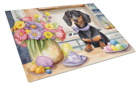 Decorating Easter Glass Cutting Board (Dog Breed: Dachshund 6800, size: large)