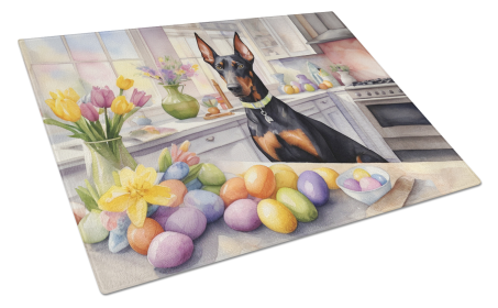 Decorating Easter Glass Cutting Board (Dog Breed: Doberman Pinscher 6802, size: large)
