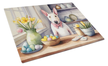 Decorating Easter Glass Cutting Board (Dog Breed: English Bull Terrier 6804, size: large)