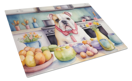 Decorating Easter Glass Cutting Board (Dog Breed: English Bulldog 6805, size: large)