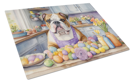 Decorating Easter Glass Cutting Board (Dog Breed: English Bulldog 6806, size: large)