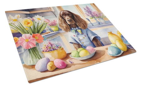 Decorating Easter Glass Cutting Board (Dog Breed: English Cocker Spaniel 6807, size: large)