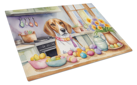 Decorating Easter Glass Cutting Board (Dog Breed: English Foxhound 6808, size: large)