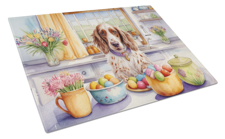Decorating Easter Glass Cutting Board (Dog Breed: English Setter 6809, size: large)