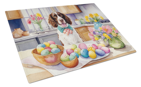 Decorating Easter Glass Cutting Board (Dog Breed: English Springer Spaniel 6810, size: large)